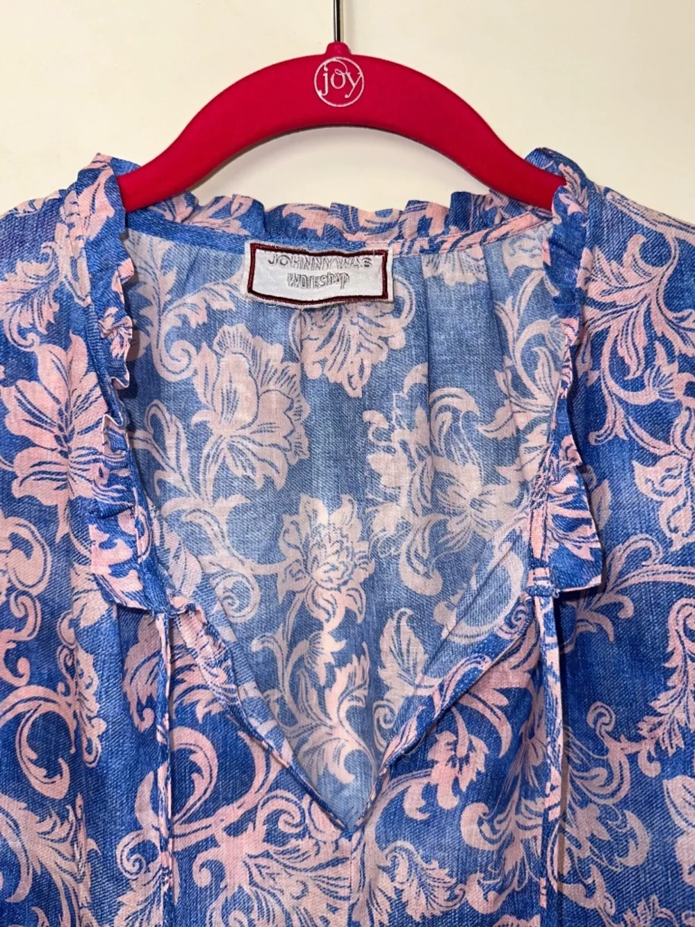 Johnny Was Workshop Florentina 2 Piece Set Blue Pink Floral Cotton Boho S/M